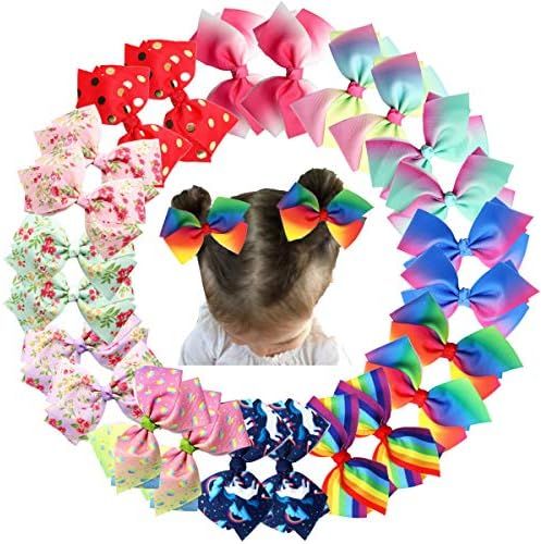24PCS 4.5Inch Bows for Girls Boutique Grosgrain Ribbon Rainbow Hair Bow Alligator Hair Clips Pigt... | Amazon (US)