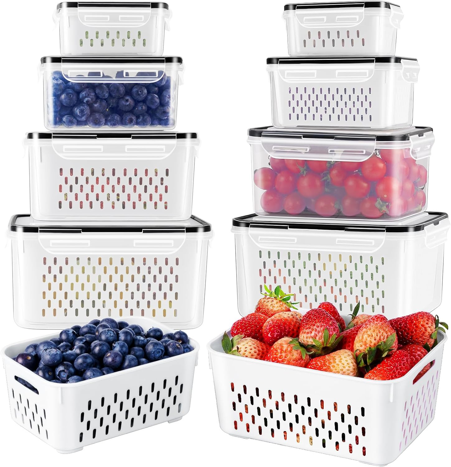 4 PCS Fruit Storage Containers for Fridge with Removable Colander, Airtight Food Storage Containe... | Amazon (US)