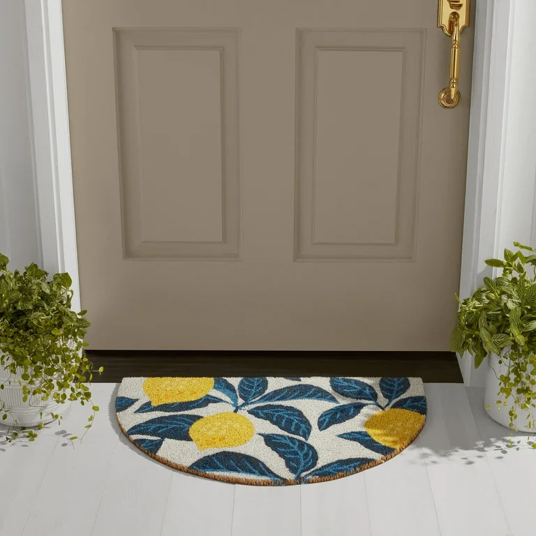 Mainstays by Becky G. & Alejandra Coir Outdoor Mat, Lemon & Blue, 18" x 30" | Walmart (US)