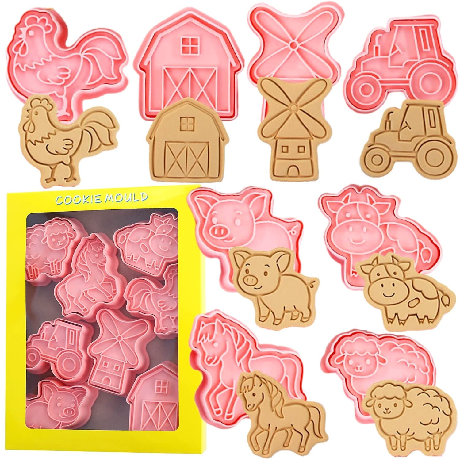 Crethinkaty Farm Animal Cookie Cutter Set-8 Plastic Cookie Stamp- Farm Animal theme Fun Cookie Mo... | Amazon (US)