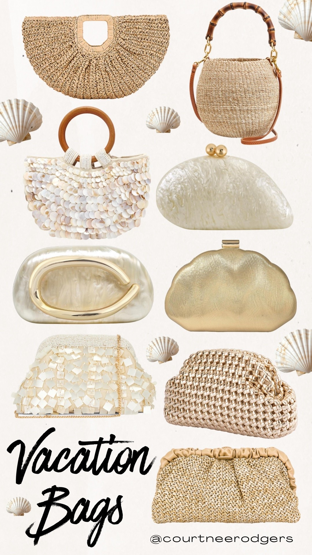 Vacation Handbags 💛🐚 

Handbags, neutral handbags, shell handbags, vacation outfits 

#LTKSaleAlert #LTKSpringSale #LTKootd