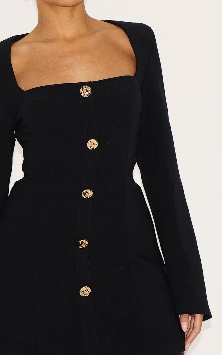 Shape Black Tailored Square Neck Hammered Button Mini Dress | PrettyLittleThing US