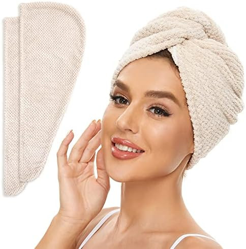 SimpleField 2 Pack Microfiber Hair Towel Wrap for Women, Anti Frizz Quick Drying Hair Turban for ... | Amazon (US)