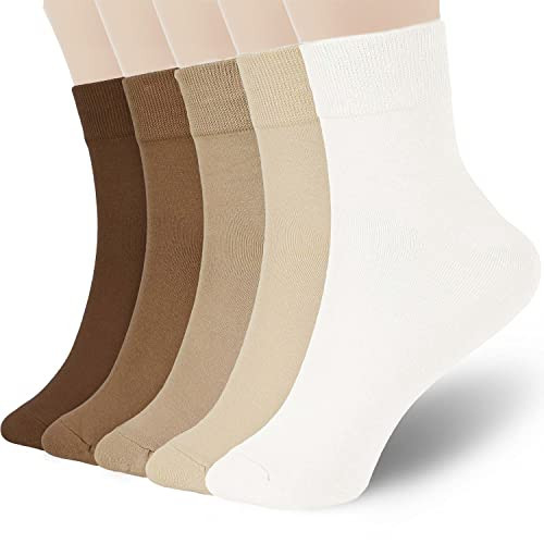 FGZ Womens Thin Cotton Socks, Casual Soft Cotton Socks Women Above Ankle Crew Socks 5 Pairs (9-11, Beige) | Amazon (US)