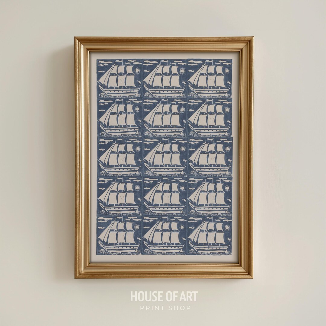 Sailboat Print, Old Money Aesthetic Vintage Beachy Poster, Luxury Boat Wall Art, Preppy Coastal C... | Etsy (US)