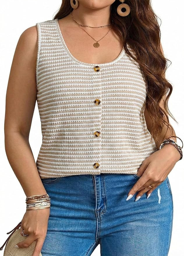 Eytino Plus Size Tank Tops for Women Dressy Casual Summer Sleeveless Striped Knit Sweater Shirts ... | Amazon (US)