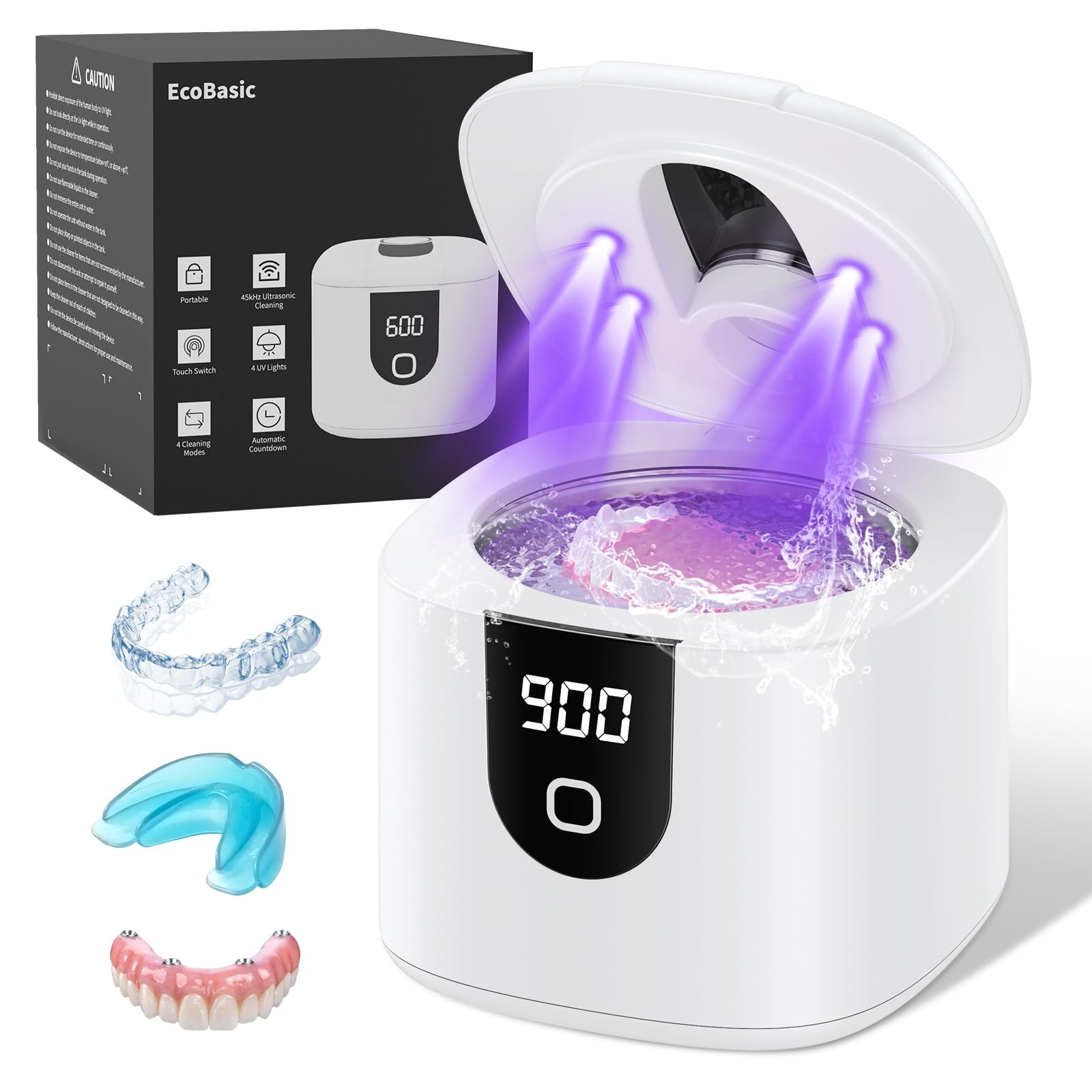 Ultrasonic Retainer Cleaner, 45kHz Retainer Cleaner Machine with 4 Modes Digital Timer, 200ML Denture Cleaner with Mouth Guards, Braces, Toothbrush Heads, Jewelry | Amazon (US)