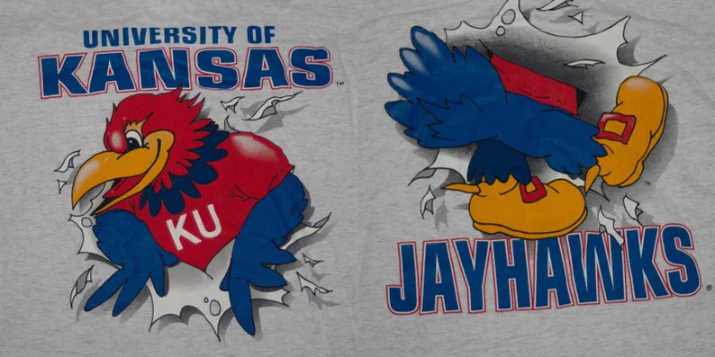 Vintage 1980s KU Kansas Jayhawks Double Sided Screen Print - Etsy | Etsy (US)