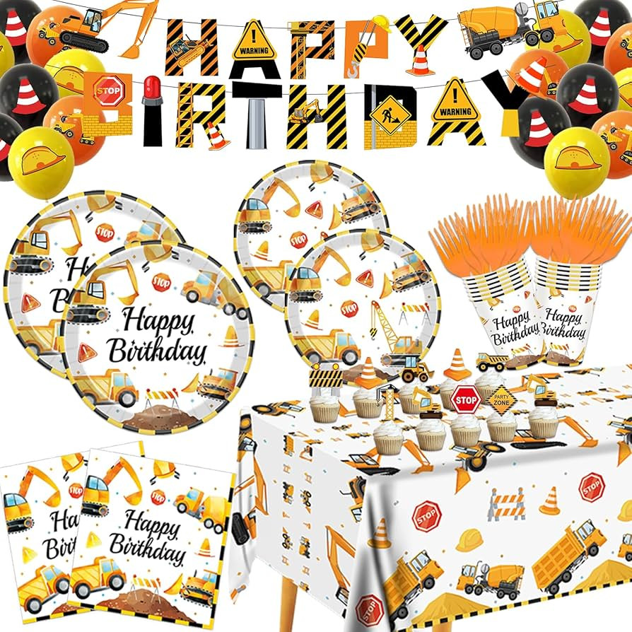 Construction Birthday Party Supplies for 24 Guests - Decorations Include Plates, Napkins, Cups, T... | Amazon (US)