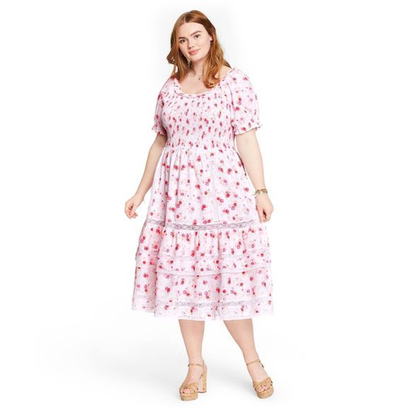 Women's Cosette Smocked Puff Sleeve Dress - LoveShackFancy for Target (Regular & Plus) White/Pink | Target