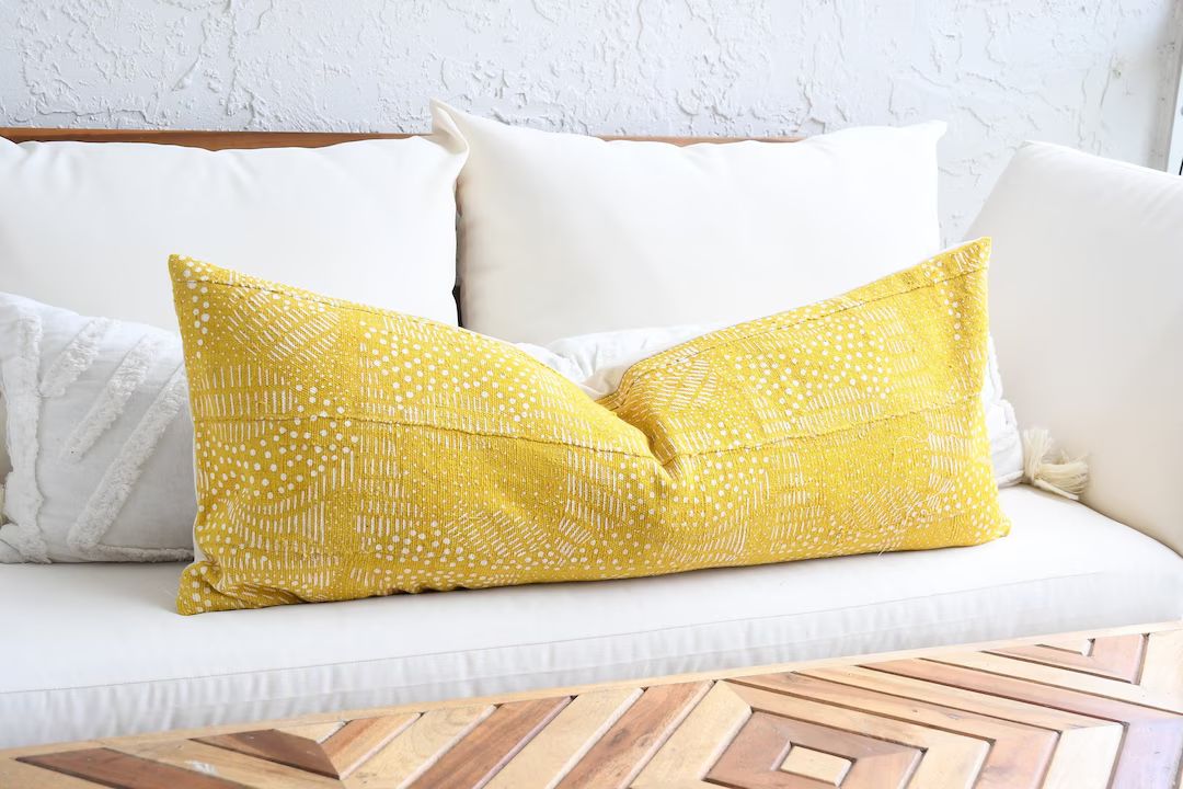 Long Mustard Lumbar Pillows, African Mud Cloth Throw Pillow Cover, Decorative Accent | Mudcloth B... | Etsy (US)