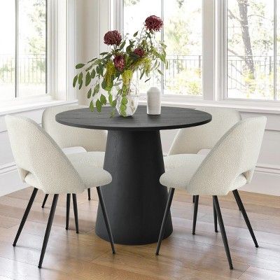 Dwen+Edwin 5-Piece 35" Manufactured Black Grain Table and 4 Upholstered Boucle Chairs Modern Roun... | Target