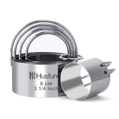 Biscuit Cutter Set Round Cookie Cutters with Handle 5 Pieces Stainless Steel Circle Professional Baking Dough Tools for Cake | Amazon (US)