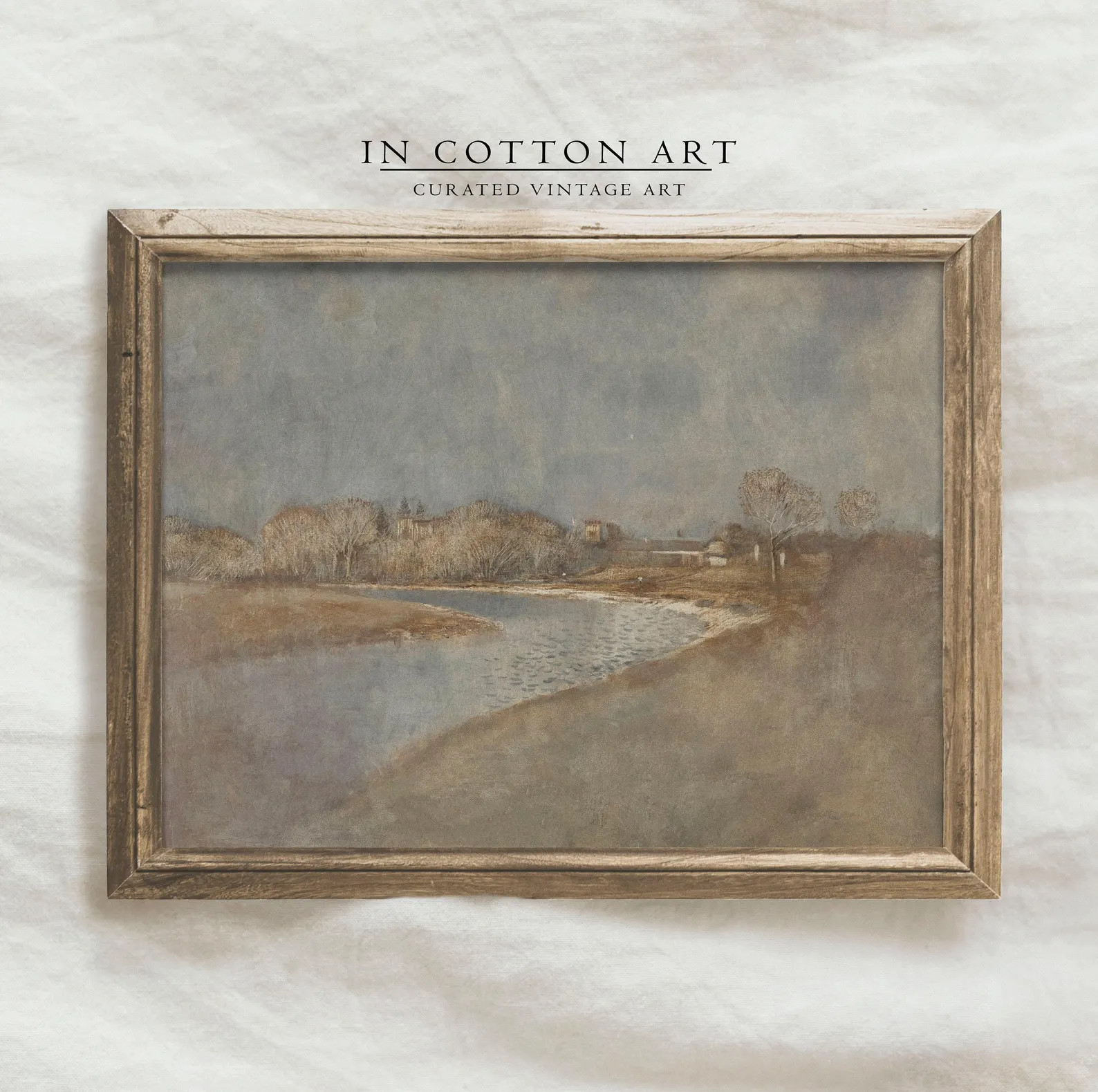 Vintage River Landscape Wall Art in Muted Beige Blue Tones / Neutral Earthy Art Print / Antique N... | Etsy (US)