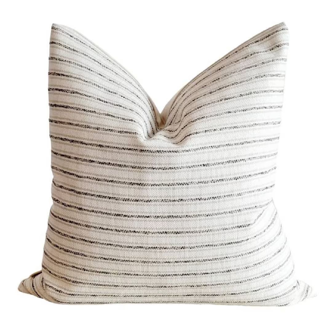 Modern Farmhouse pillow. thin stripes neutral pillow, neutral accent pillow cover, casual pillow,... | Etsy (US)