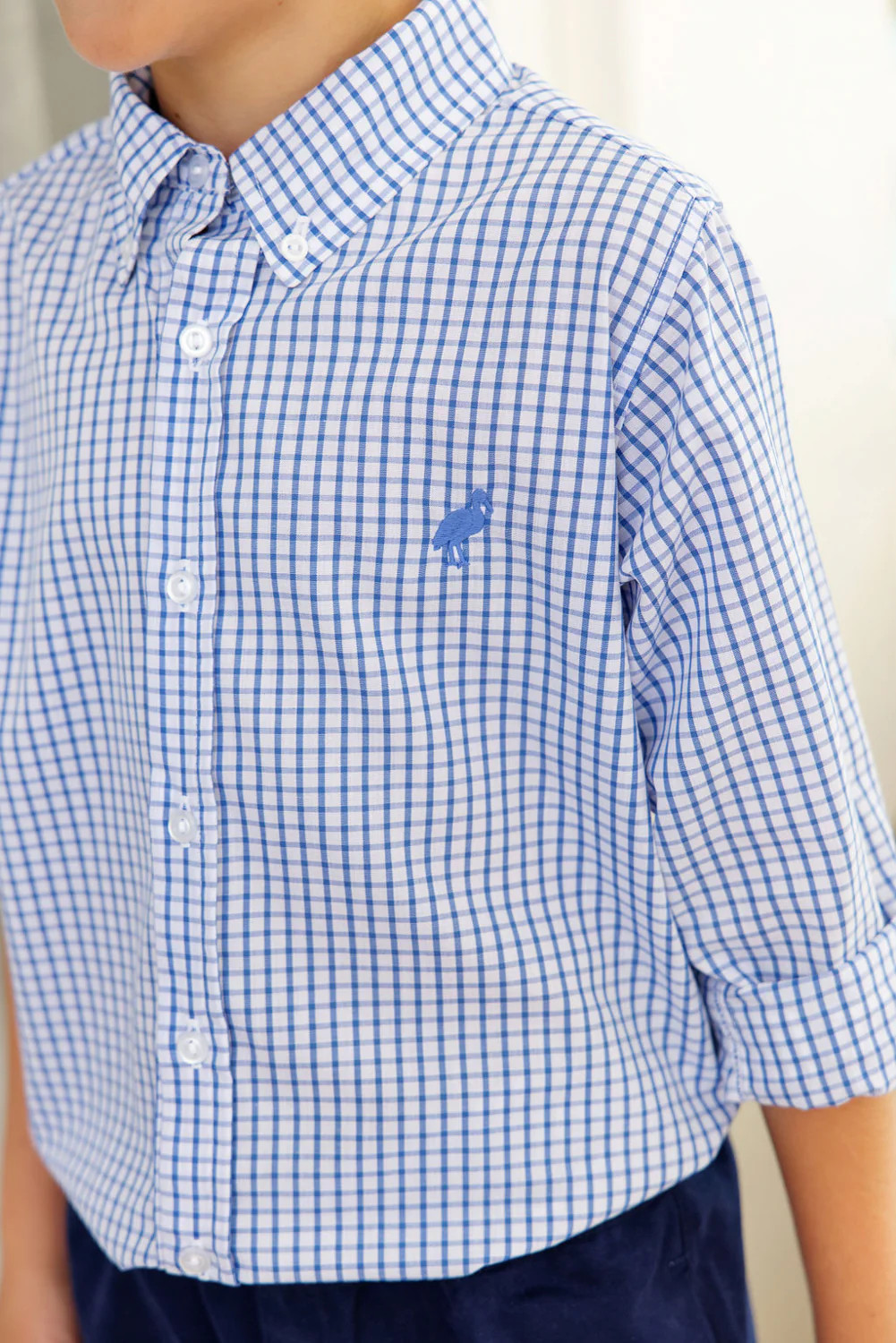 Dean's List Dress Shirt - Barbados Blue Windowpane with Barbados Blue Stork | The Beaufort Bonnet Company