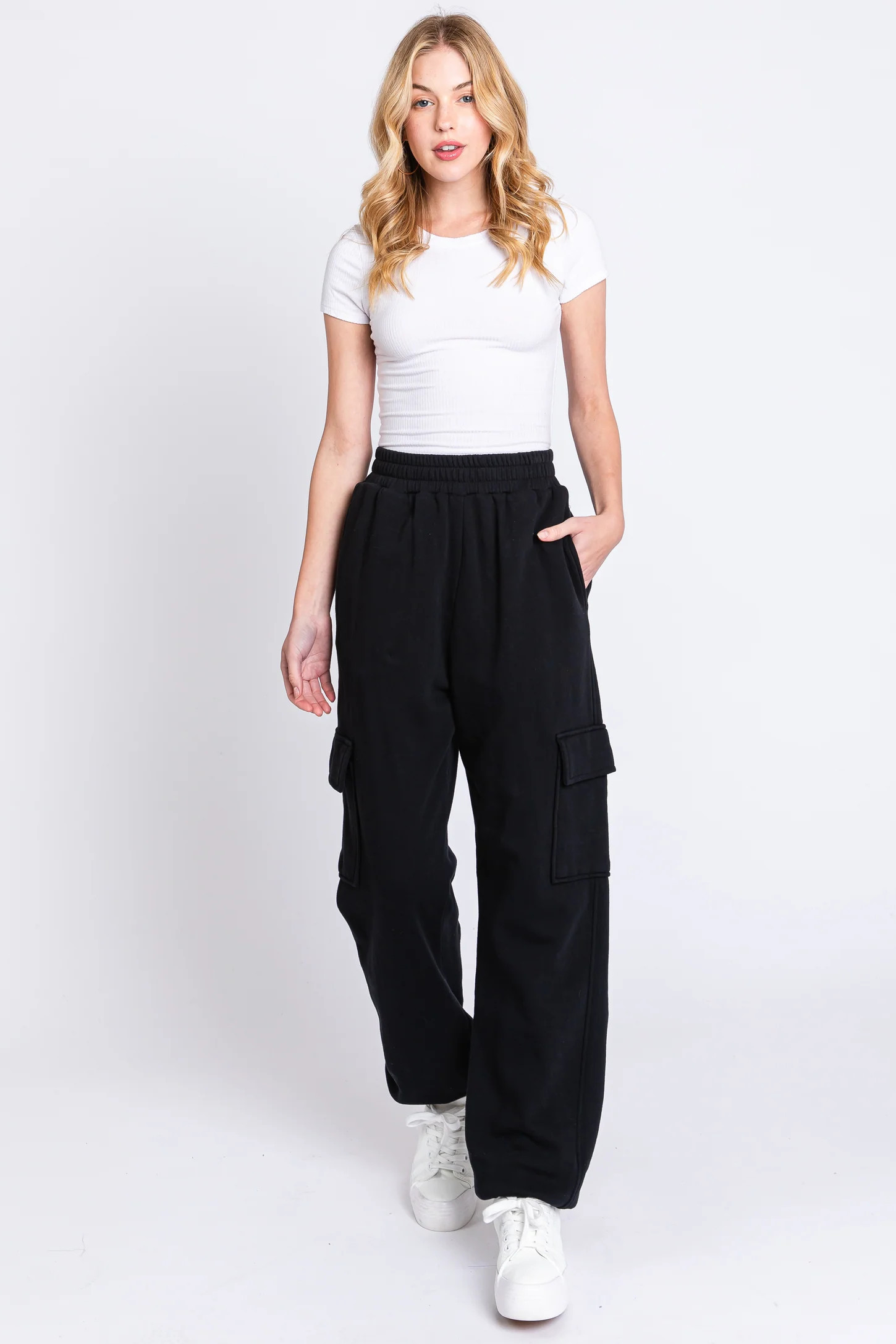 Black Fleece Cargo Sweatpants | PinkBlush Maternity