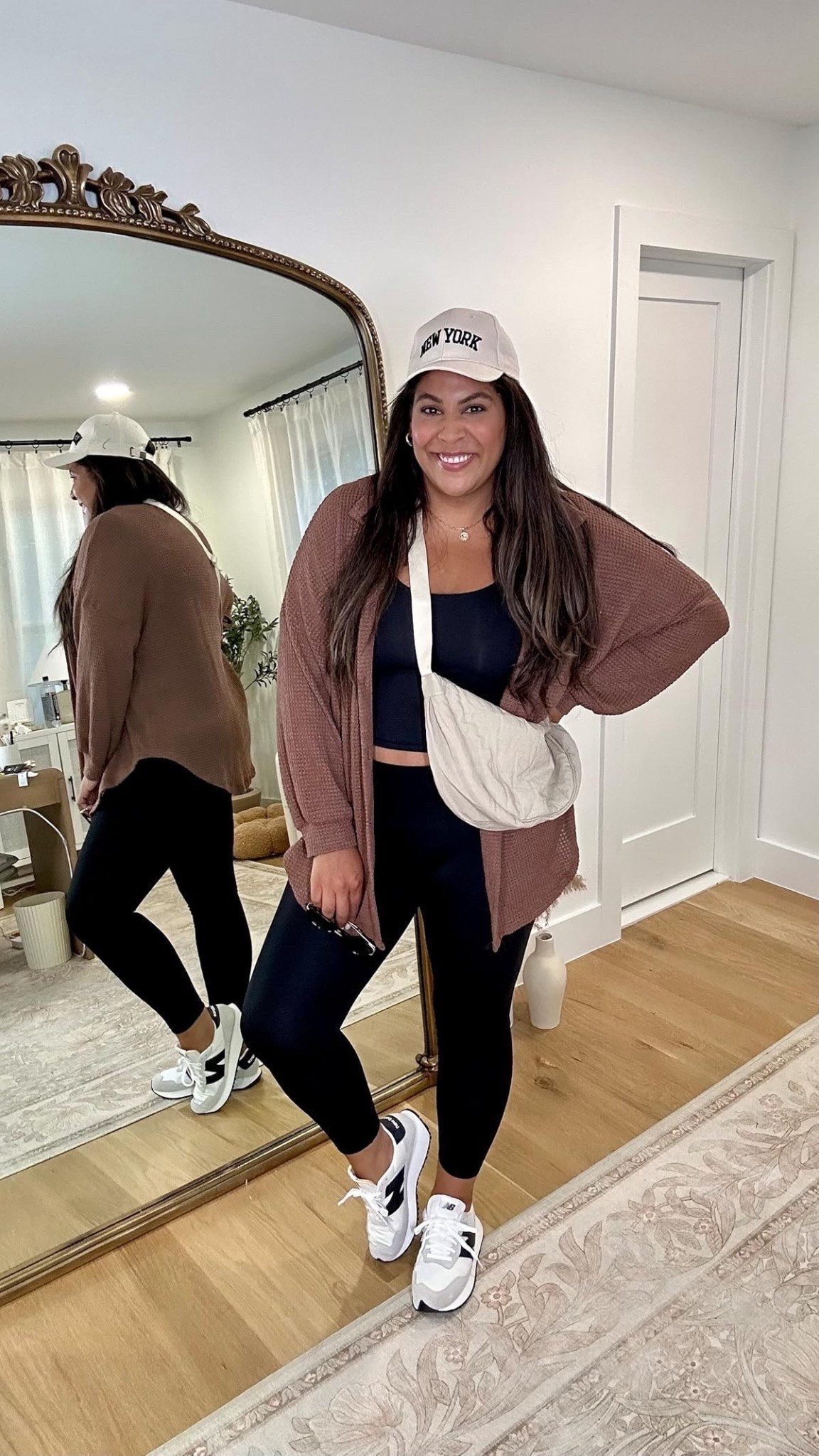 the perfect casual midsize outfit for fall! I love this outfit for running errands! I'm 5'9" size 12/xl wearing an XL in the long sleeved top & L in the leggings. sneakers run large, size down 1/2 size

#LTKMidsize #LTKSeasonal #LTKNYFW
