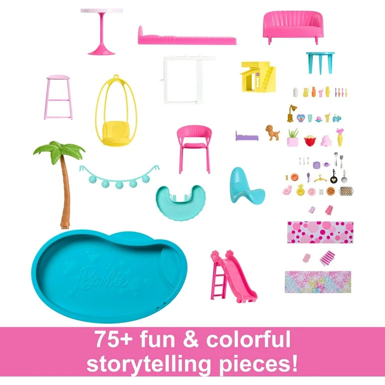 Barbie Dreamhouse, 75+ Pieces, Pool Party Doll House with 3 Story Slide | Walmart (US)