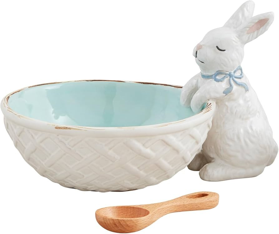 Mud Pie Blue Bunny Candy Dish Set; bowl 4" x 5" | spoon 3 1/2" | Amazon (US)