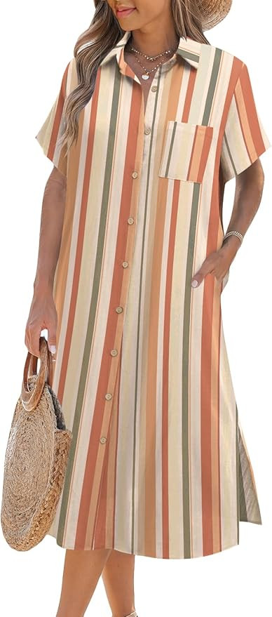 Zeagoo Women Dresses Summer Casual Short Sleeve Button Down Shirt Dresses 2026 Beach Cover Up wit... | Amazon (US)