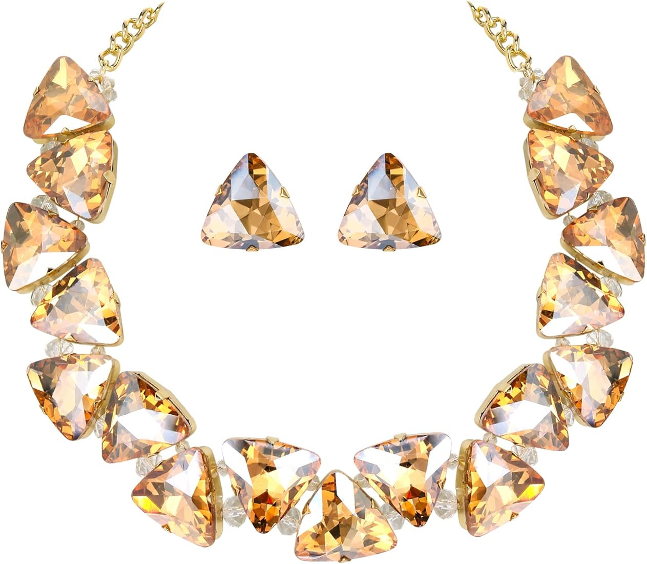 BriLove Art Deco Sparkly Triangle Statement Necklace Earrings Set for Women | Amazon (US)