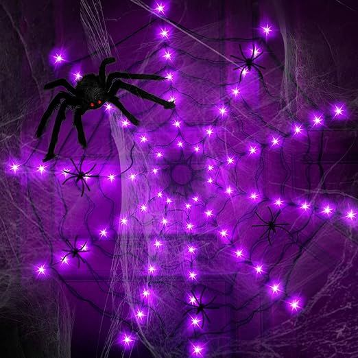 Anycosy Halloween Lights Decoration, 80 LED Spider Web Lights with 5 Black Spiders, Halloween Lig... | Amazon (US)