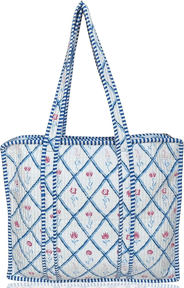 100% Cotton Quilted Tote Bag 18x16– Large Zipper Beach Bag & Travel Bag Purse Reusable Grocery ... | Amazon (US)