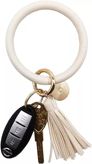 Weixiltc Large Circle Key Ring Leather Tassel Bracelet Holder Keychain Keyring for Women Girl