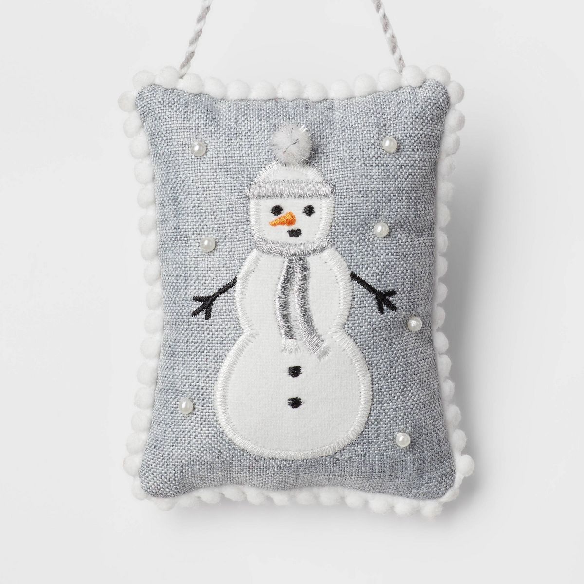 Fabric Pillow with Embroidered Snowman Christmas Tree Ornament Gray/White - Wondershop™ | Target