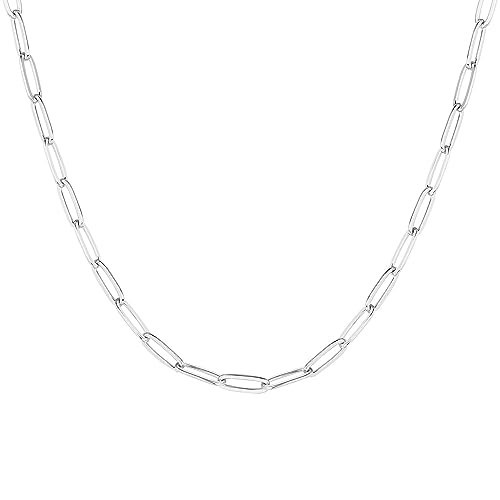 PAVOI Rhodium Plated Paperclip Chain Necklace | Adjustable Necklaces for Women (Paperclip-L, White Gold Plated) | Amazon (US)