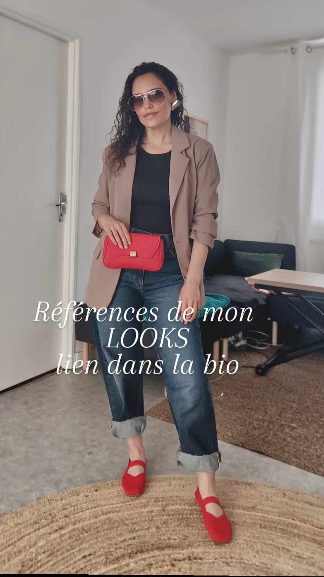 Quiet luxury with a pop of red ❤️Elevated everyday style, but make it effortless. This look mixes relaxed barrel leg jeans with a structured taupe-khaki blazer, a classic black tank, and bold red accessories for that chic off-duty but styled feel. The red ballet flats and matching red shoulder bag add the perfect statement touch, while aviator sunglasses keep it polished and cool.This is the kind of outfit that works for brunch, city errands, coffee runs, casual meetings, and everyday elevated dressing. Easy, timeless, and very wearable — with just enough trend to stand out.Think: quiet luxury meets Parisian casual with a modern pop of color ✨#LTKStyle #LTKFinds #LTKSeasonal #LTKItStyle #EverydayStyle #EffortlessStyle #ParisianStyle #CasualChic #SpringOutfit #SummerStyle #BarrelJeans #RedAccessories #BalletFlats #BlazerStyle #MinimalChic #ClassicWithATwist #NeutralStyle #StreetStyleWomen #WearableFashion #ChicEverydayLooks

