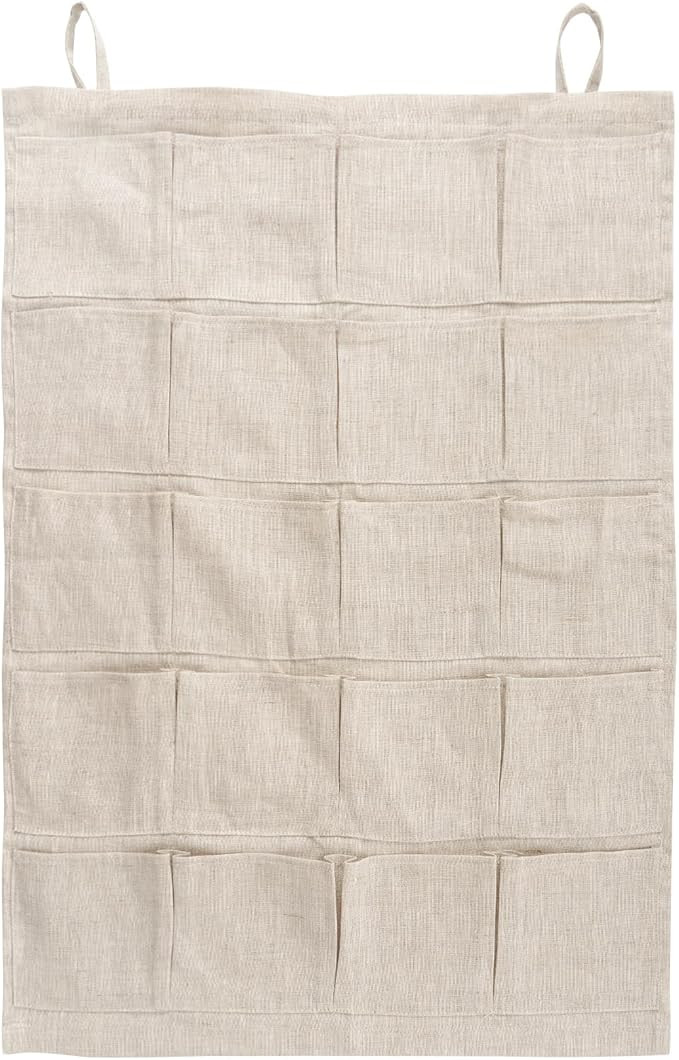 100% Linen Hanging Storage Bag with 20 Pockets, Wall Hang Over The Door Closet Organizer for Sock... | Amazon (US)