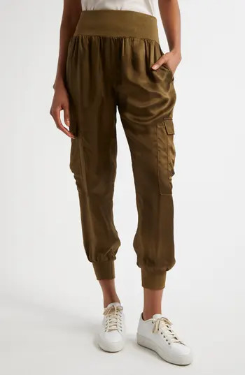 Cinq à Sept Giles Cupro Crop Cargo Joggers in Dark Olive at Nordstrom Rack, Size Xx-Small | Nordstrom Rack