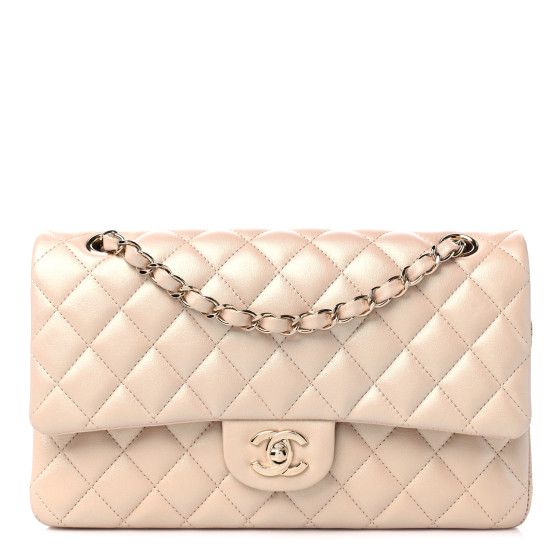 Iridescent Calfskin Quilted Medium Double Flap Beige | FASHIONPHILE (US)