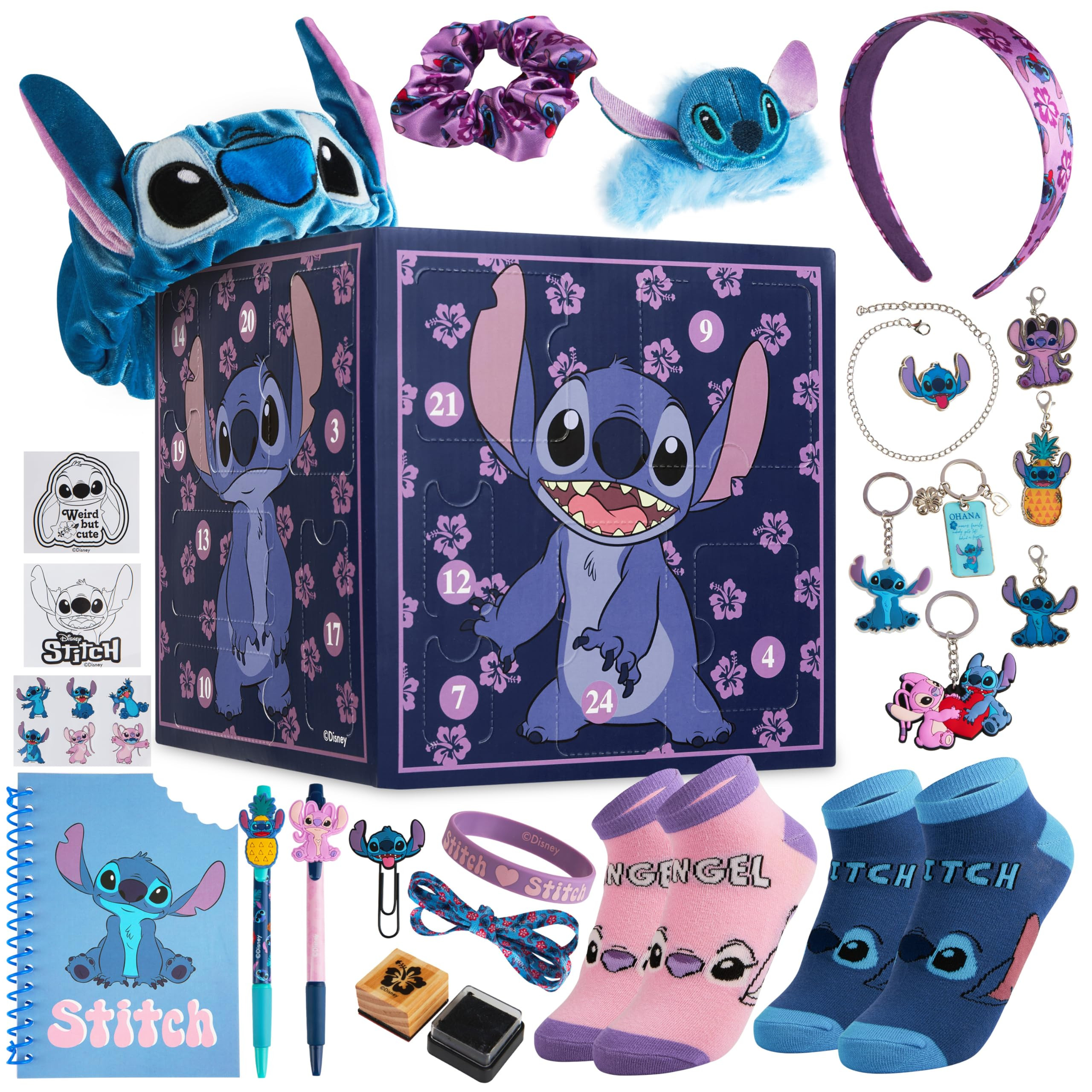 Disney Stitch Girls Advent Calendar 2025 with 24 Accessories, Charms, Socks, Keyrings, Scrunchie,... | Amazon (US)