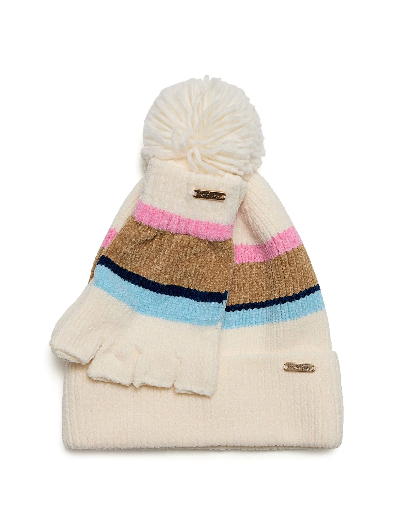 Packed Party Cozy Stripes Chenille Hat and Gloves Set, Ivory | Walmart (US)