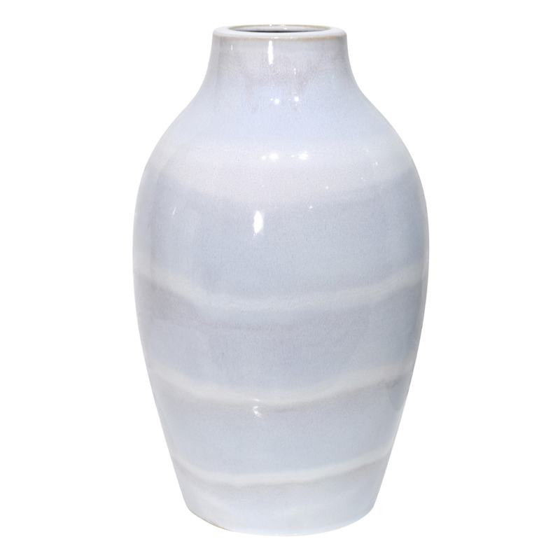 White & Light Blue Ceramic Vase, 13" | At Home