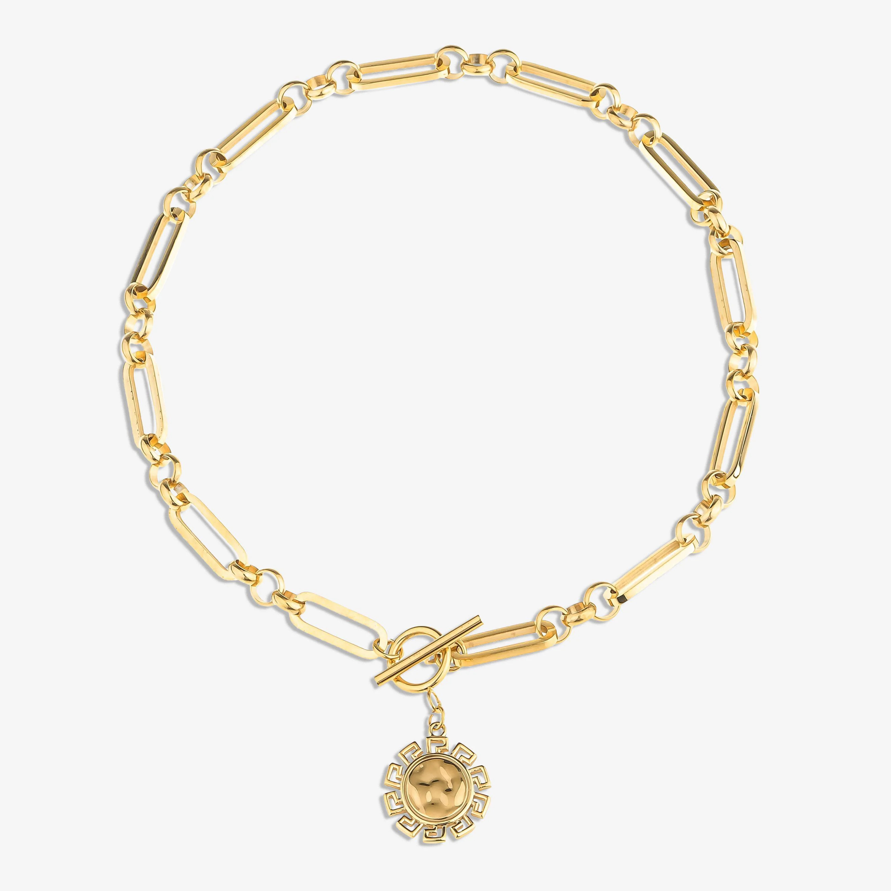 Gold Figaro Paperclip Style Necklace with Medallion | Victoria Emerson