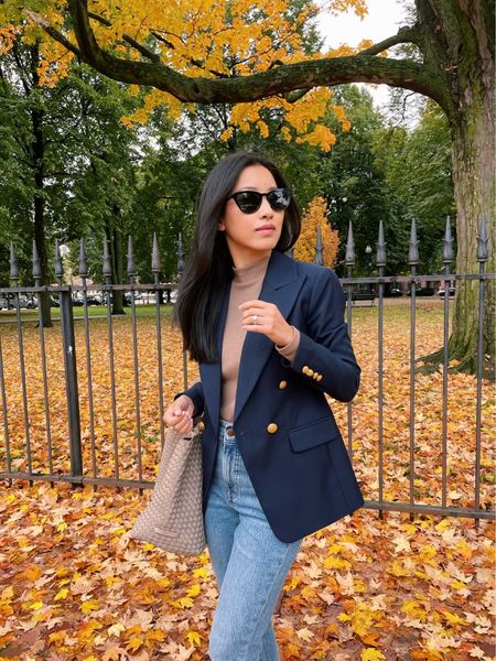 Classic smart casual fall outfit // navy wool blazer + petite straight leg jeans 

 •Banana Republic captain blazer 00P - this is a longer style tailored blazer. They also have a similar style at BR factory!

•Madewell jeans 24P (hems cut) on sale! - note that the waist runs a little big on these but not enough for me to size down . Very versatile slim taper cut. I also linked a similar pair of jeans I’ve been loving 

•Naghedi bag medium 
•Uniqlo ribbed mockneck (old; similar linked)
•Prada sunglasses 

#petite#LTKFind fall workwear 

#LTKstyletip #LTKSeasonal #LTKworkwear