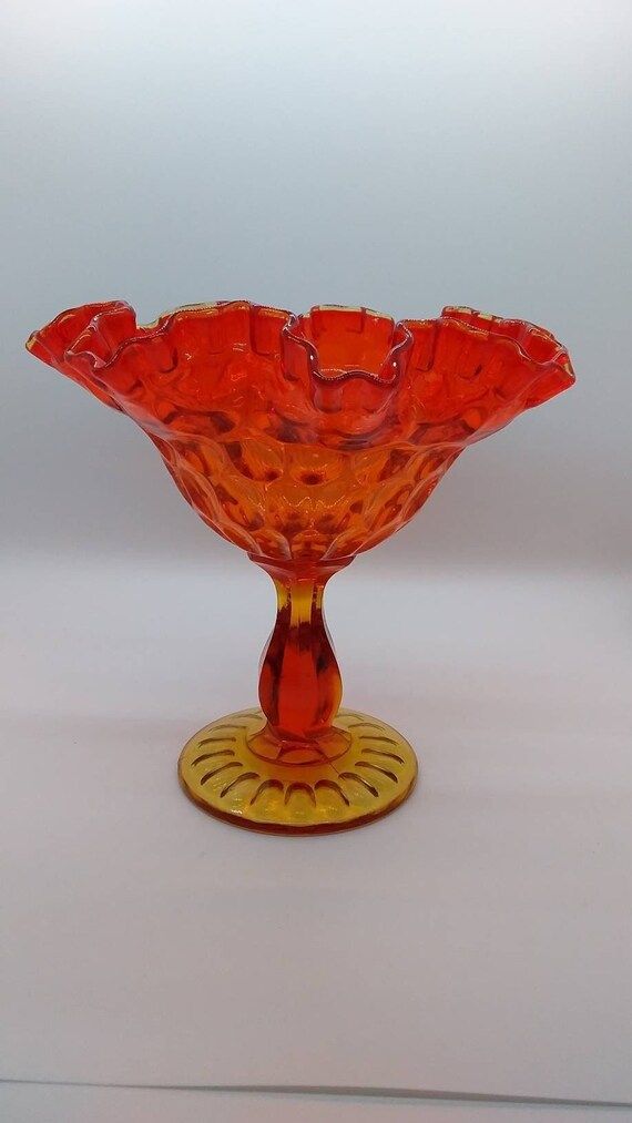 Glass Fenton art vintage Fenton amberina thumbprint compote candy dish. | Etsy (CAD)