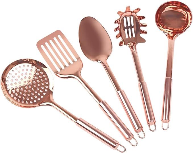 Steelware Central Copper Kitchen Utensils Stainless Steel Set of 5-Ladle, Serving Spoon, Pasta Se... | Amazon (US)