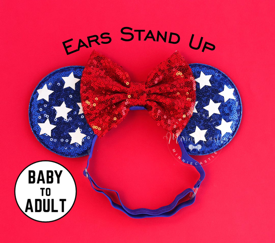 4th of July Mickey Ears, Mickey Ears, American Flag Mouse Ears, Minnie Ears, Mouse Ears Elastic B... | Etsy (US)
