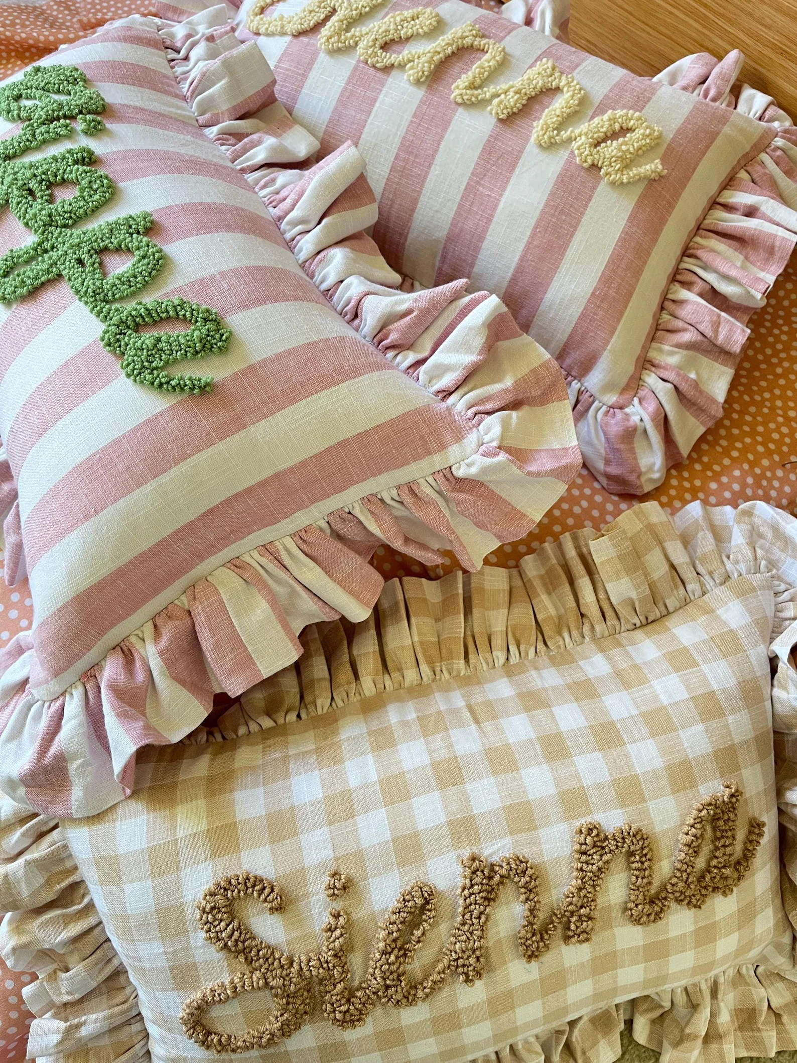 PINK STRIPES Personalised Ruffled Cushion handmade Punch Needle Decor Boho Nursery Kids Children ... | Etsy (US)