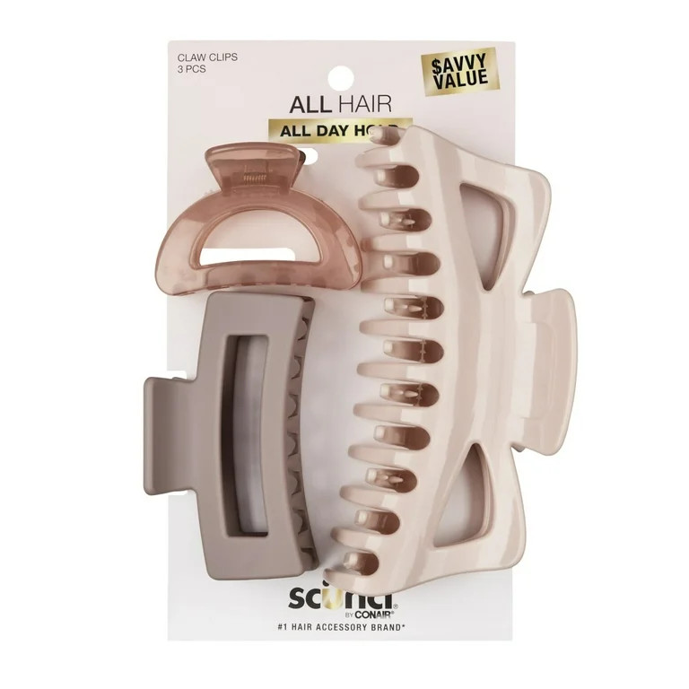 Scunci Plastic Claw Clip Savvy Value, Assorted Colors, 3 Count | Walmart (US)