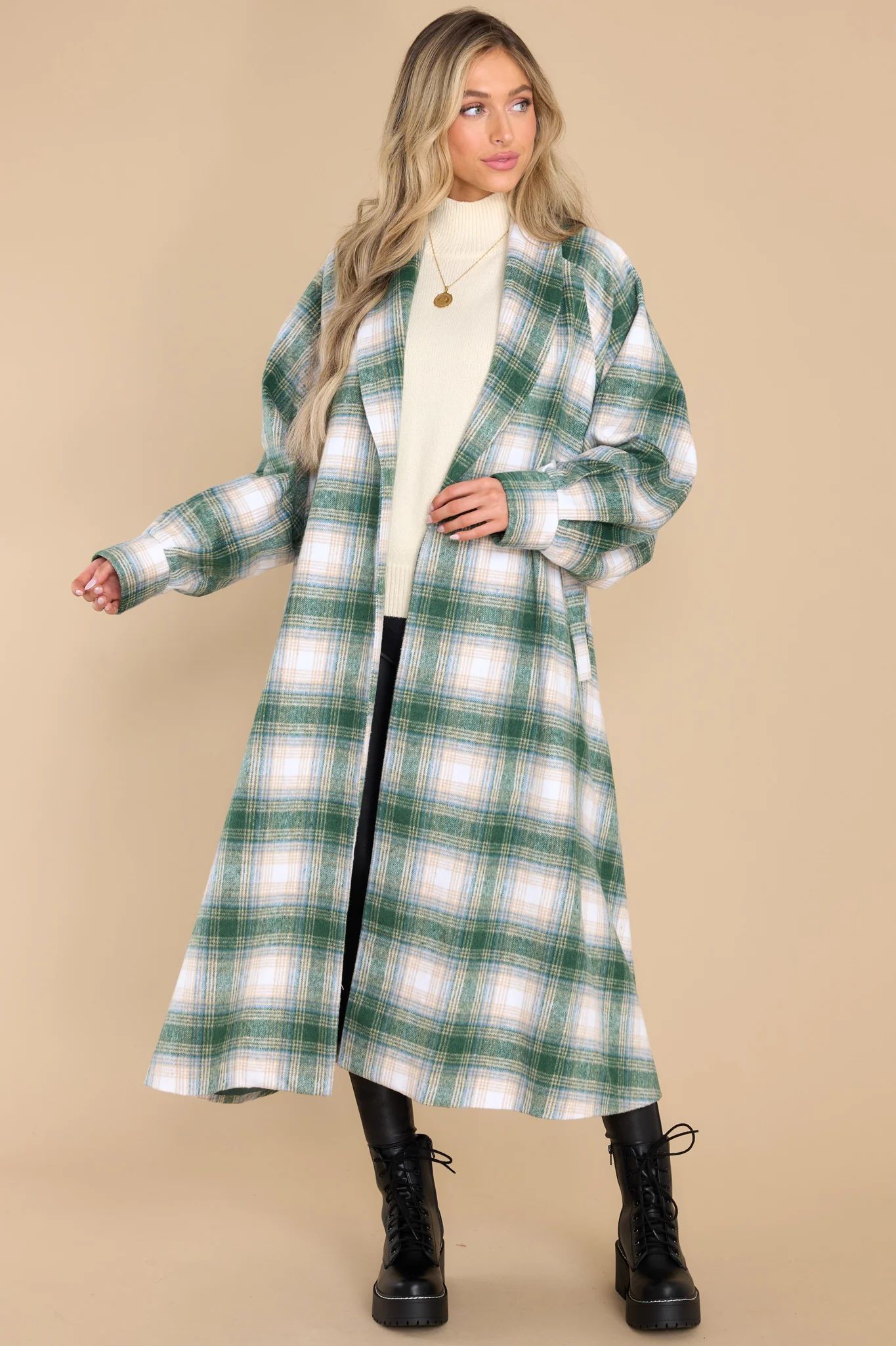 Cuddly Company Green Plaid Coat | Red Dress 