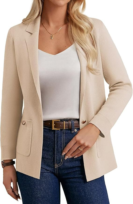 GRACE KARIN Women Sweater Blazers Business Casual Long Sleeve Work Cardigan Open Front Lapel Suit... | Amazon (US)