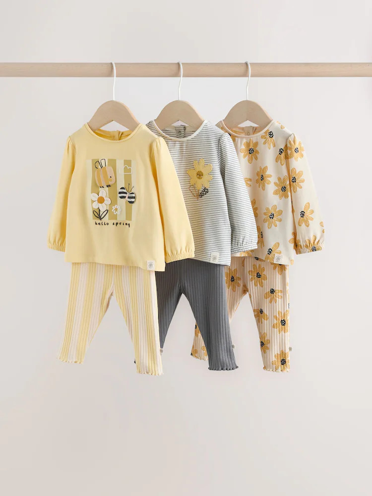 Yellow Flower/ Stripe Long Sleeve Top And Leggings Set 6 Piece (0mths-3yrs) | Next US