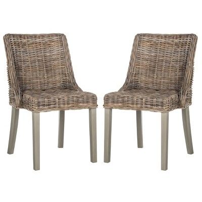 Set of 2 Caprice Wicker Dining Chair with Leather Handle Natural - Safavieh | Target