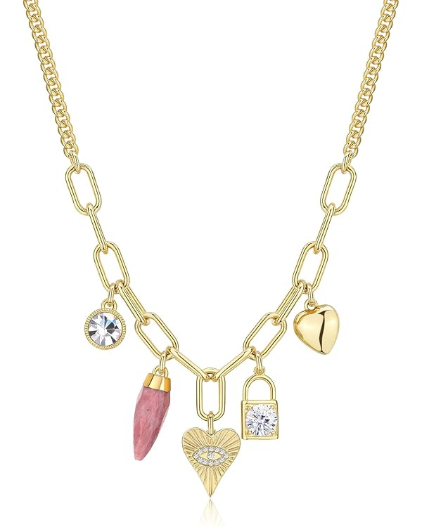 Chunky Charm Necklace, Fine Metal & Craft than Common, 14k Real Gold Plated Copper | Amazon (US)